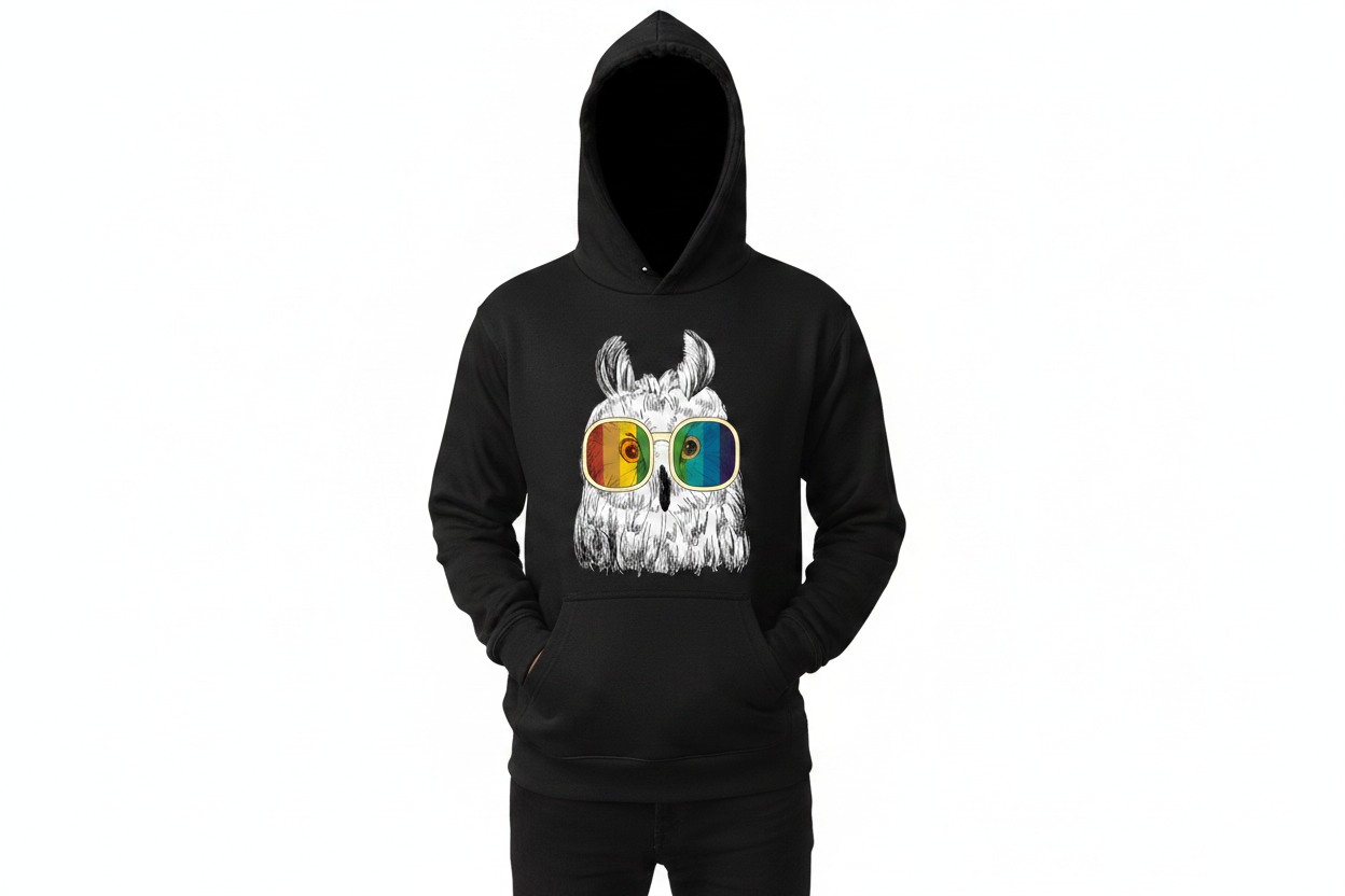 Mockup Felpa con Cappuccio Gufo Arcobaleno