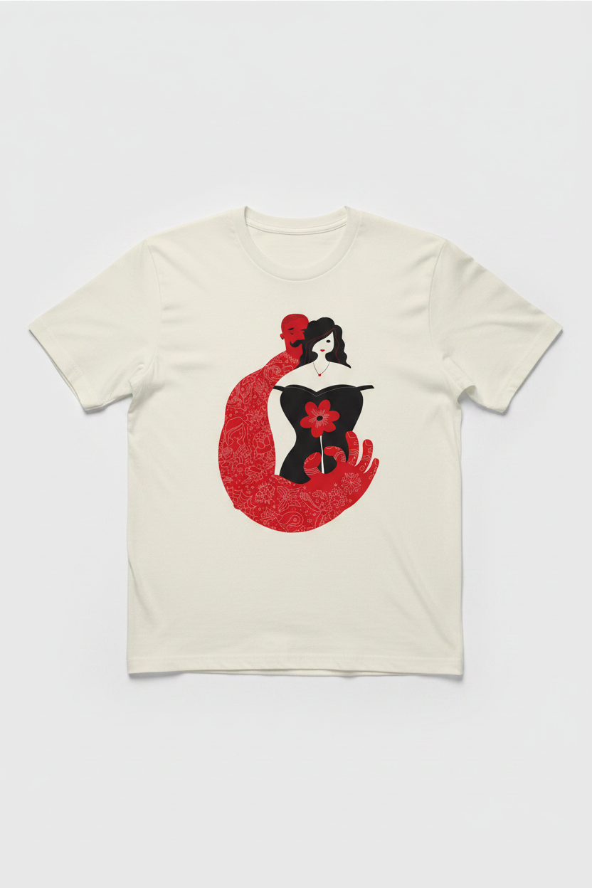 Lovers Tattoo Flash Tee — Cream Mockup